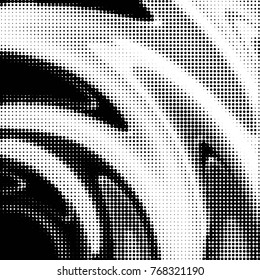 Abstract grunge grid polka dot halftone background pattern. Spotted black and white vector line illustration
