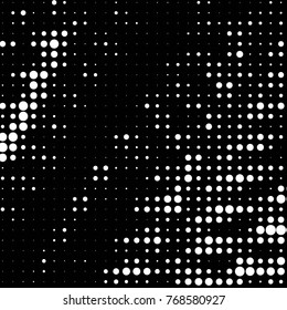 Abstract grunge grid polka dot halftone background pattern. Spotted black and white vector line illustration
