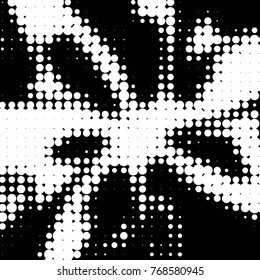 Abstract grunge grid polka dot halftone background pattern. Spotted black and white vector line illustration
