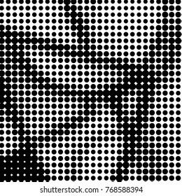 Abstract grunge grid polka dot halftone background pattern. Spotted black and white vector line illustration
