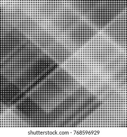 Abstract grunge grid polka dot halftone background pattern. Spotted black and white vector line illustration
