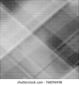 Abstract grunge grid polka dot halftone background pattern. Spotted black and white vector line illustration
