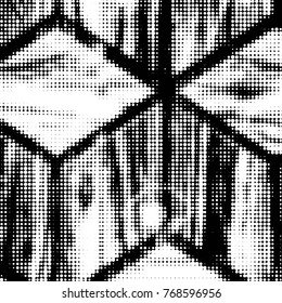 Abstract grunge grid polka dot halftone background pattern. Spotted black and white vector line illustration
