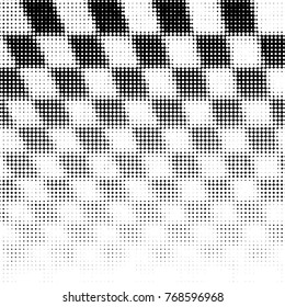 Abstract grunge grid polka dot halftone background pattern. Spotted black and white vector line illustration
