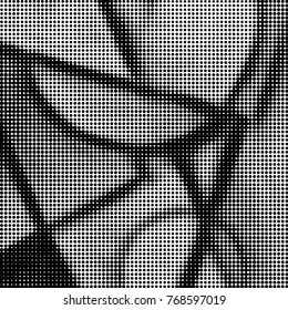 Abstract grunge grid polka dot halftone background pattern. Spotted black and white vector line illustration
