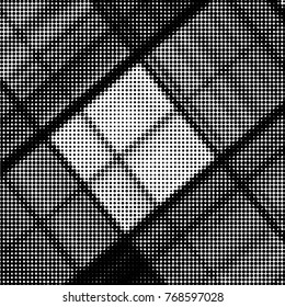 Abstract grunge grid polka dot halftone background pattern. Spotted black and white vector line illustration
