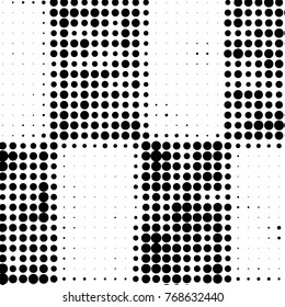 Abstract grunge grid polka dot halftone background pattern. Spotted black and white vector line illustration
