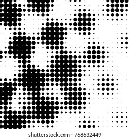 Abstract grunge grid polka dot halftone background pattern. Spotted black and white vector line illustration
