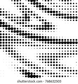 Abstract grunge grid polka dot halftone background pattern. Spotted black and white vector line illustration
