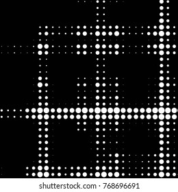 Abstract grunge grid polka dot halftone background pattern. Spotted black and white vector line illustration
