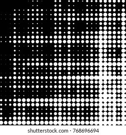 Abstract grunge grid polka dot halftone background pattern. Spotted black and white vector line illustration
