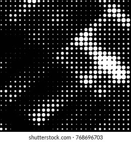 Abstract grunge grid polka dot halftone background pattern. Spotted black and white vector line illustration
