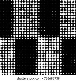Abstract grunge grid polka dot halftone background pattern. Spotted black and white vector line illustration
