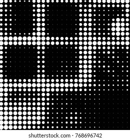 Abstract grunge grid polka dot halftone background pattern. Spotted black and white vector line illustration
