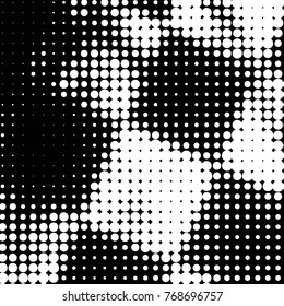 Abstract grunge grid polka dot halftone background pattern. Spotted black and white vector line illustration
