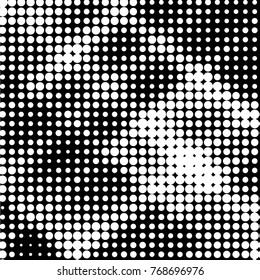 Abstract grunge grid polka dot halftone background pattern. Spotted black and white vector line illustration

