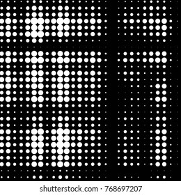 Abstract grunge grid polka dot halftone background pattern. Spotted black and white vector line illustration
