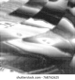 Abstract grunge grid polka dot halftone background pattern. Spotted black and white vector line illustration

