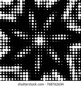 Abstract grunge grid polka dot halftone background pattern. Spotted black and white vector line illustration
