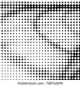Abstract grunge grid polka dot halftone background pattern. Spotted black and white vector line illustration

