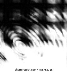 Abstract grunge grid polka dot halftone background pattern. Spotted black and white vector line illustration
