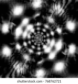 Abstract grunge grid polka dot halftone background pattern. Spotted black and white vector line illustration
