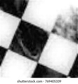 Abstract grunge grid polka dot halftone background pattern. Spotted black and white vector line illustration
