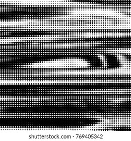 Abstract grunge grid polka dot halftone background pattern. Spotted black and white vector line illustration
