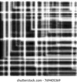Abstract grunge grid polka dot halftone background pattern. Spotted black and white vector line illustration
