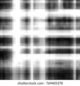 Abstract grunge grid polka dot halftone background pattern. Spotted black and white vector line illustration
