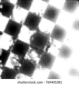 Abstract grunge grid polka dot halftone background pattern. Spotted black and white vector line illustration
