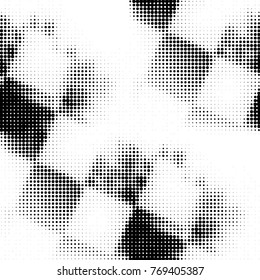 Abstract grunge grid polka dot halftone background pattern. Spotted black and white vector line illustration
