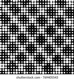 Abstract grunge grid polka dot halftone background pattern. Spotted black and white vector line illustration
