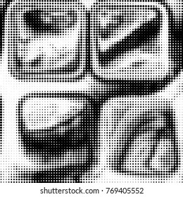 Abstract grunge grid polka dot halftone background pattern. Spotted black and white vector line illustration
