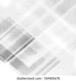Abstract grunge grid polka dot halftone background pattern. Spotted black and white vector line illustration

