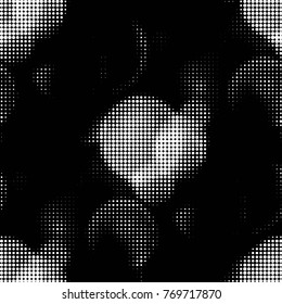 Abstract grunge grid polka dot halftone background pattern. Spotted black and white vector line illustration
