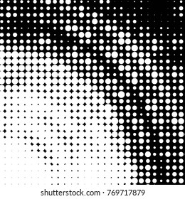 Abstract grunge grid polka dot halftone background pattern. Spotted black and white vector line illustration
