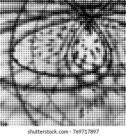 Abstract grunge grid polka dot halftone background pattern. Spotted black and white vector line illustration
