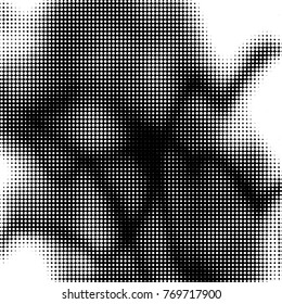 Abstract grunge grid polka dot halftone background pattern. Spotted black and white vector line illustration
