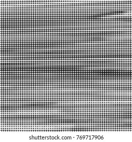 Abstract grunge grid polka dot halftone background pattern. Spotted black and white vector line illustration
