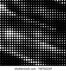 Abstract grunge grid polka dot halftone background pattern. Spotted black and white vector line illustration
