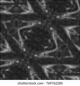 Abstract grunge grid polka dot halftone background pattern. Spotted black and white vector line illustration
