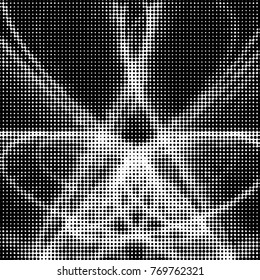 Abstract grunge grid polka dot halftone background pattern. Spotted black and white vector line illustration
