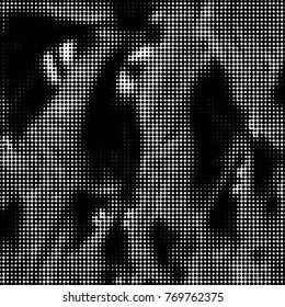 Abstract grunge grid polka dot halftone background pattern. Spotted black and white vector line illustration
