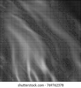 Abstract grunge grid polka dot halftone background pattern. Spotted black and white vector line illustration
