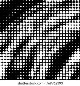 Abstract grunge grid polka dot halftone background pattern. Spotted black and white vector line illustration
