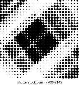 Abstract grunge grid polka dot halftone background pattern. Spotted black and white vector line illustration
