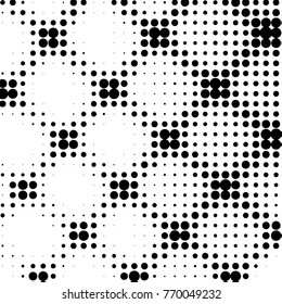 Abstract grunge grid polka dot halftone background pattern. Spotted black and white vector line illustration
