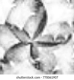 Abstract grunge grid polka dot halftone background pattern. Spotted black and white vector line illustration
