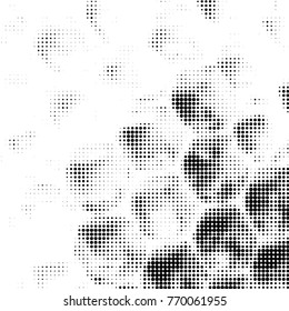 Abstract grunge grid polka dot halftone background pattern. Spotted black and white vector line illustration
